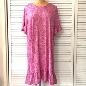 Robert Louis Womens Dress Large Pink Short Sleeve Ruffle Casual Office Party